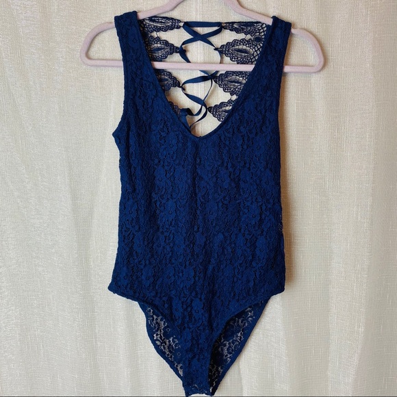Topshop Tops - TopShop lace ~ lace up back bodysuit ~ blue ~ 8